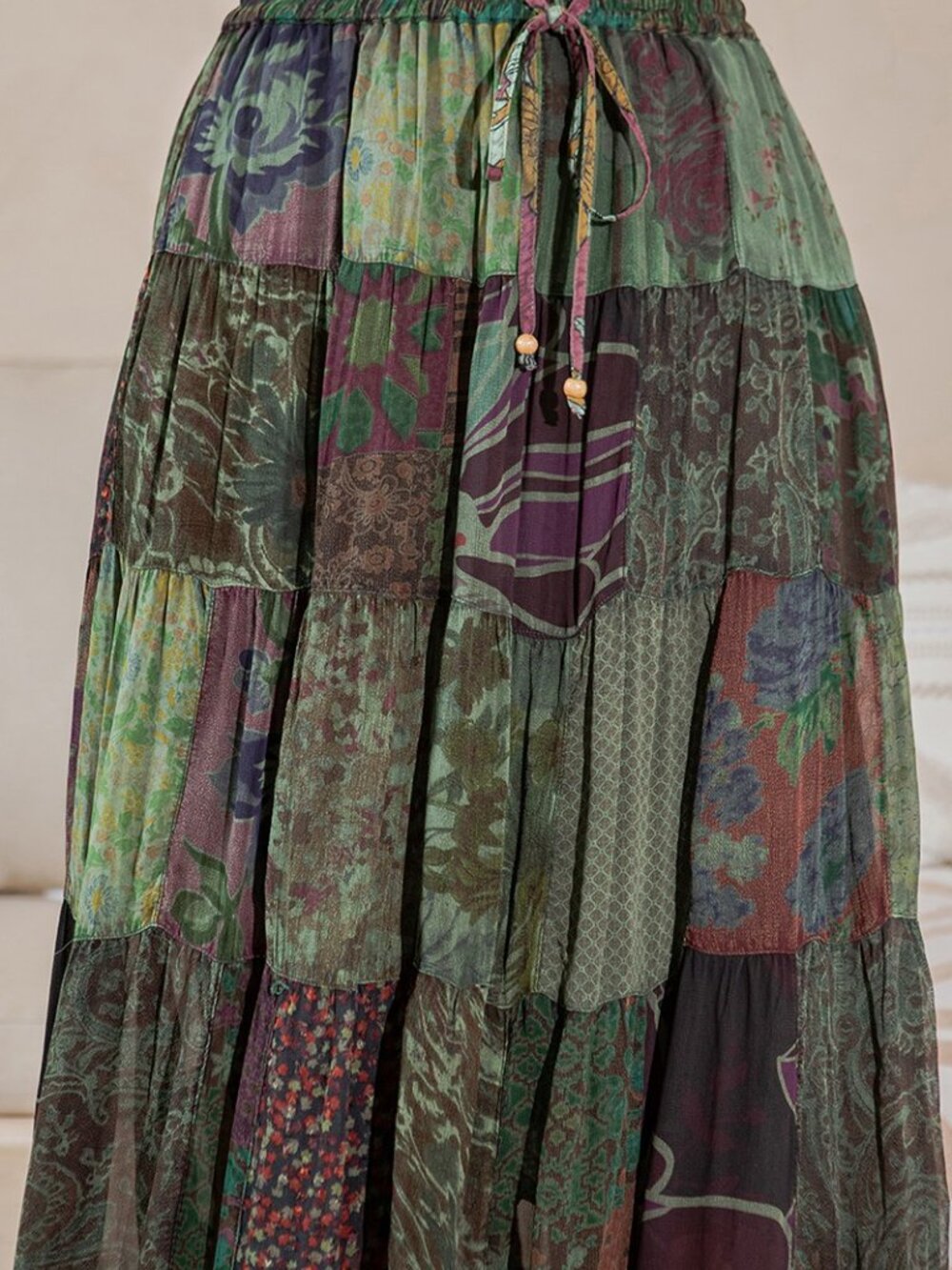 Rustic Boho Patchwork Maxi Skirt Plus - Picture 4 of 5